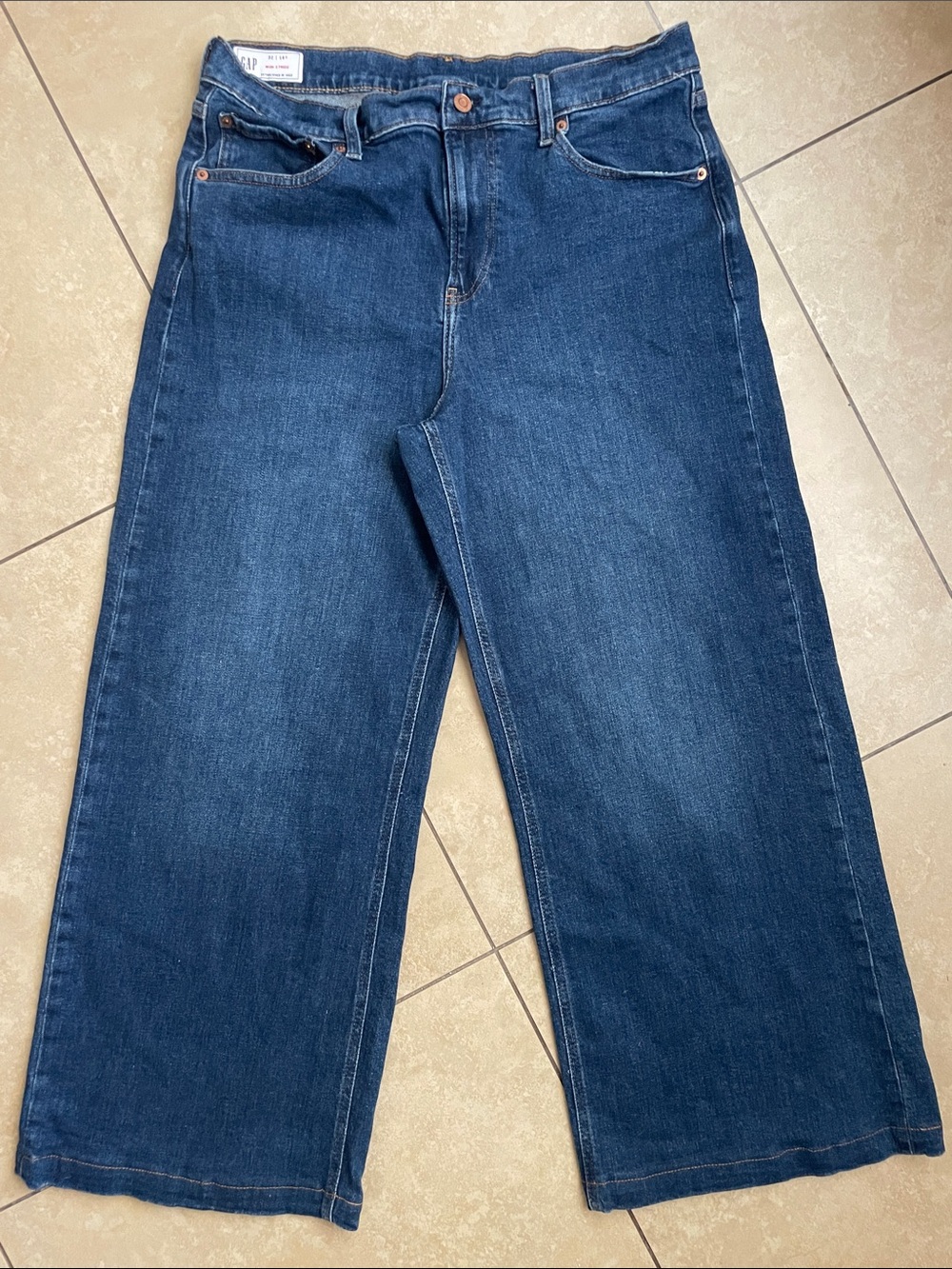 Gap High Rise Stride Wide-Leg Ankle Jeans dark wash denim Size 32 | 14 Short